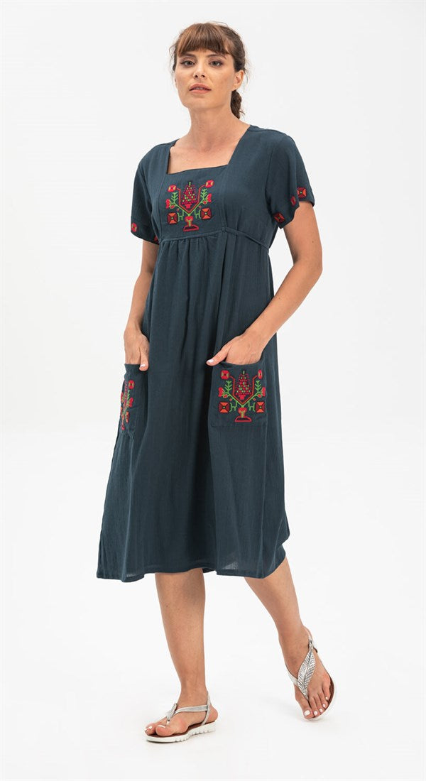 Women's Pocket Petrol Midi Dress