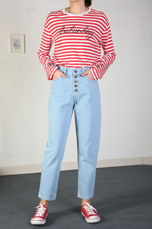 Women's Button Blue Mom Jeans