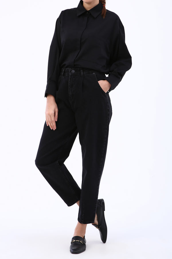 Women's Pleated Anthracite Mom Jeans