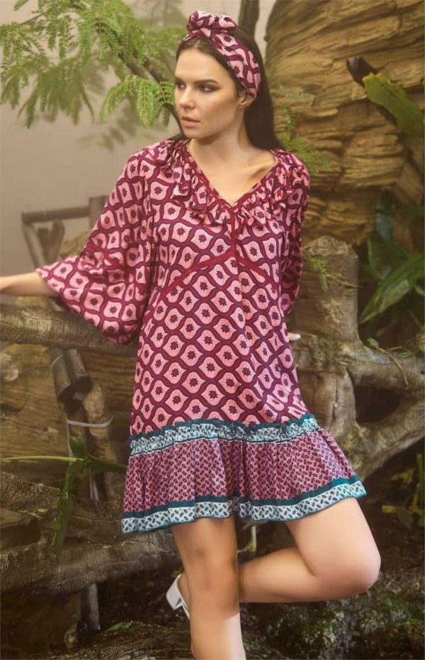 Women's Patterned Claret Red Dress