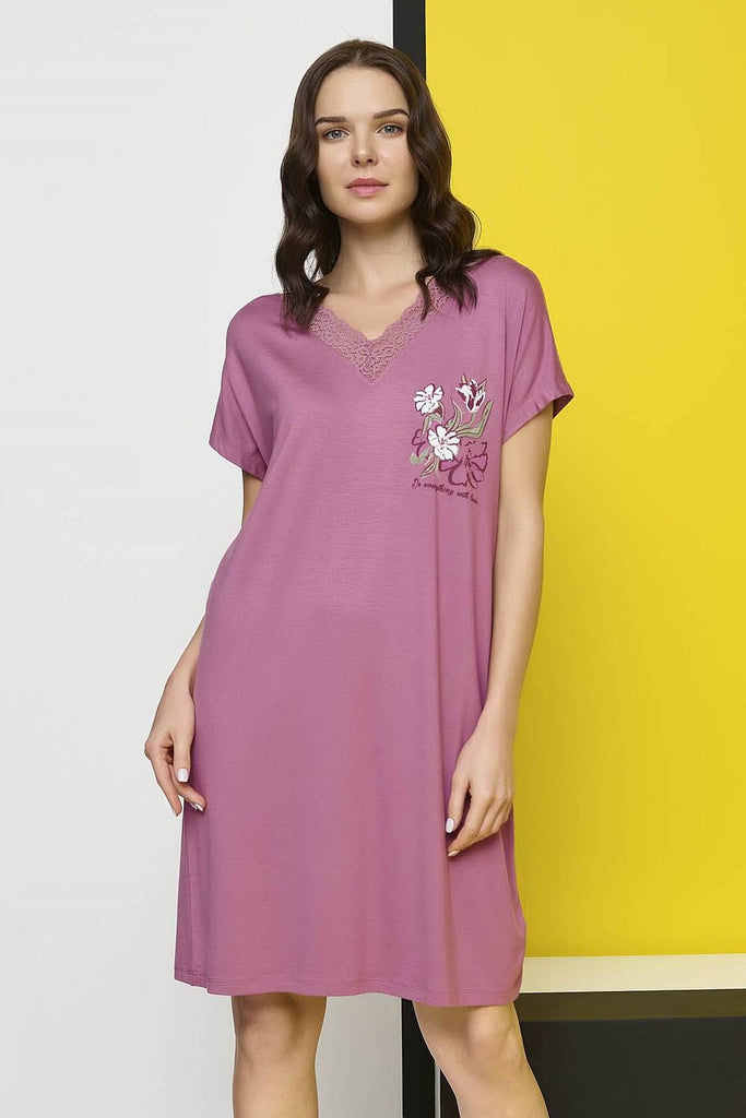 Women's Short Sleeves Dusty Rose Nightgown