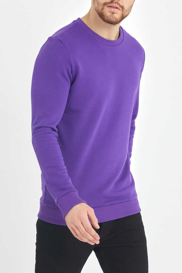 Men's Crew Neck Basic Purple Soft Texture Sweatshirt