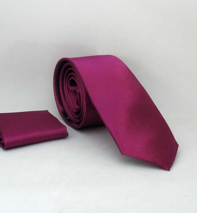 Plain Damson Satin Handkerchief Slim Fit Tie