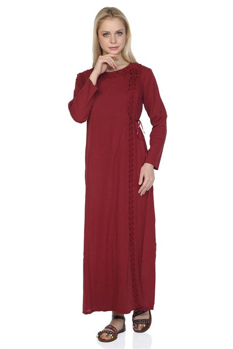 Women's Embroidered Claret Red Abaya
