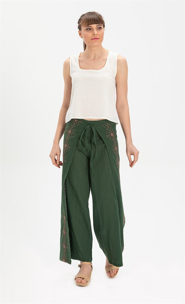 Women's Embroidered Green Pants