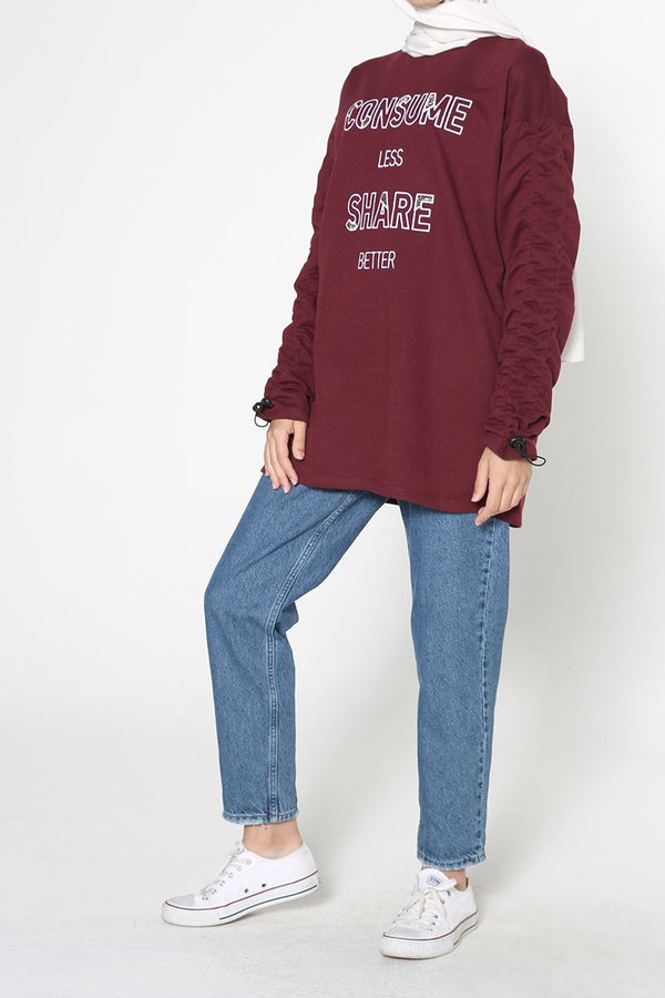 Women's Embroidered Claret Red Sweatshirt