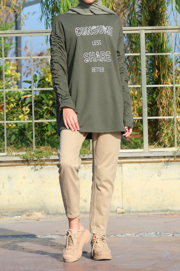 Women's Embroidered Khaki Sweatshirt