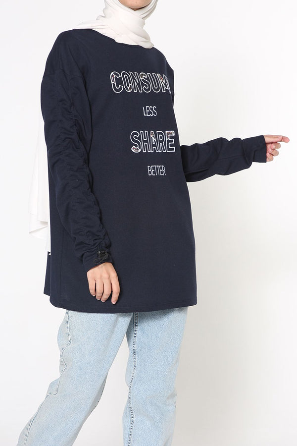 Women's Embroidered Navy Blue Sweatshirt
