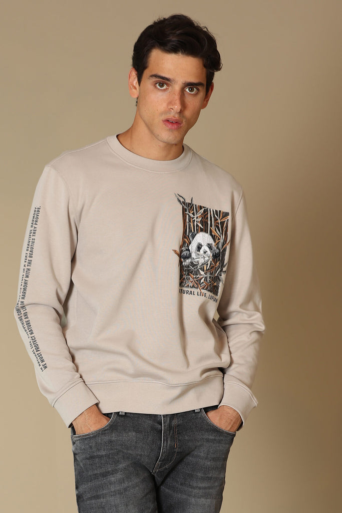 Men's Printed Beige Sweatshirt