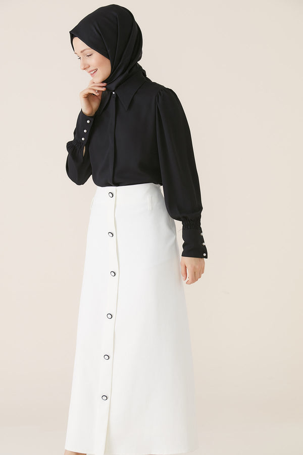 Women's Button Ecru Long Skirt
