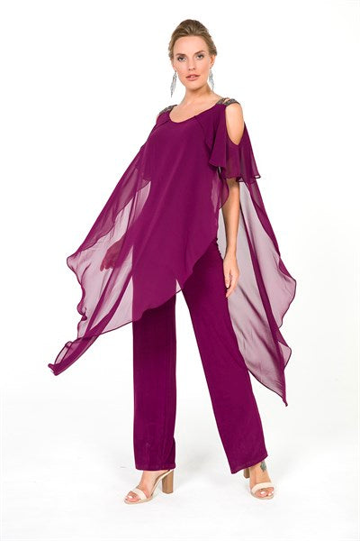 Women's Chiffon Detail Damson Lycra Overall