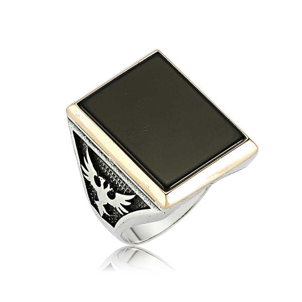 Men's Black Gemmed Silver Ring