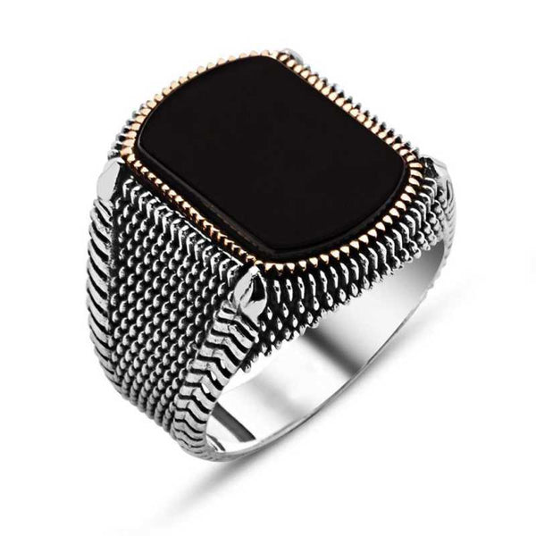 Men's Black Gemmed Silver Ring