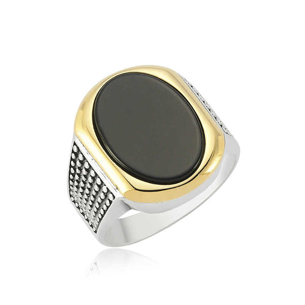 Men's Black Gemmed Silver Ring
