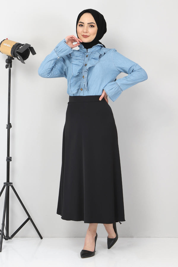 Women's Frill Light Blue Denim Shirt