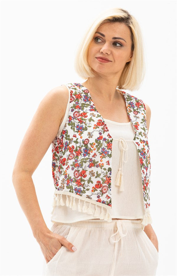 Women's Patterned Cream Vest