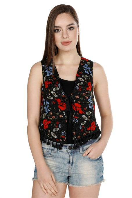 Women's Patterned Black Vest