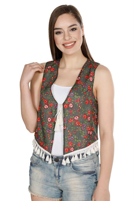 Women's Patterned Green Vest