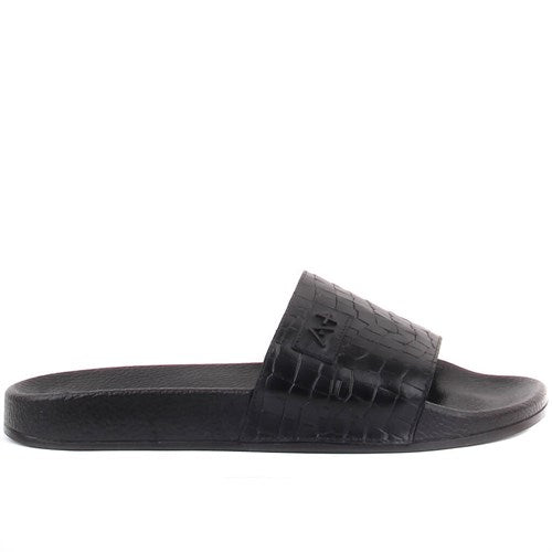 Men's Crocodile Pattern Black Leather Slippers