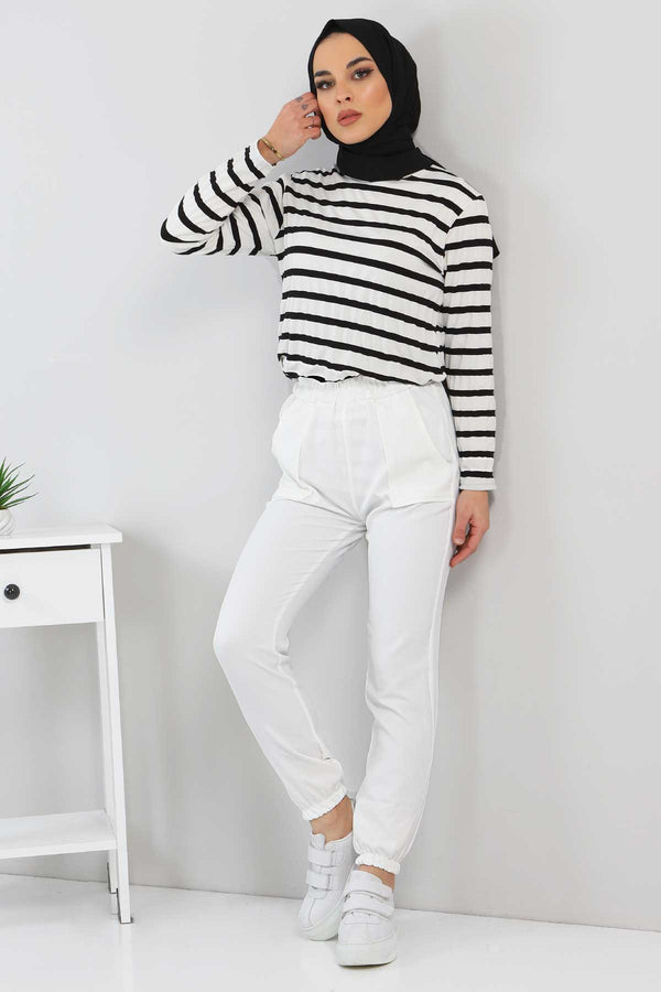 Women's Elastic Ankle Ecru Pants