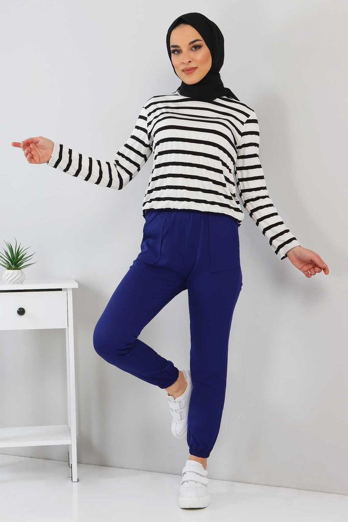 Women's Elastic Ankle Navy Blue Pants