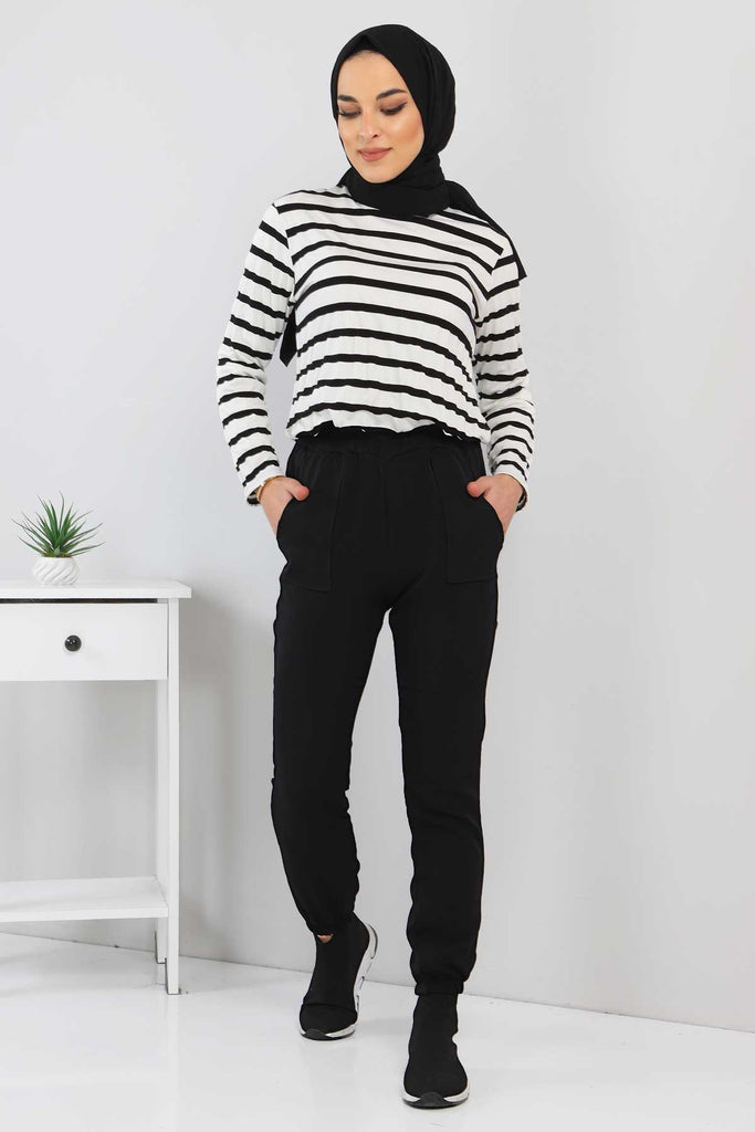 Women's Elastic Ankle Black Pants