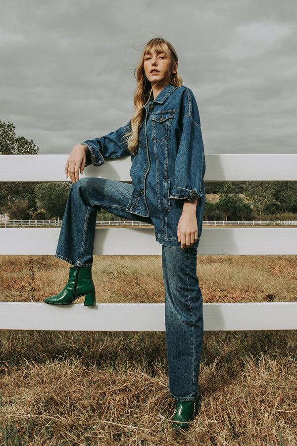 Women's Wide Legs Blue Cotton Jeans