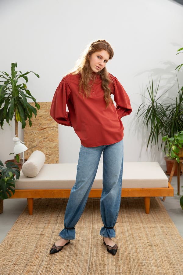 Women's Wide Legs Blue Cotton Jeans