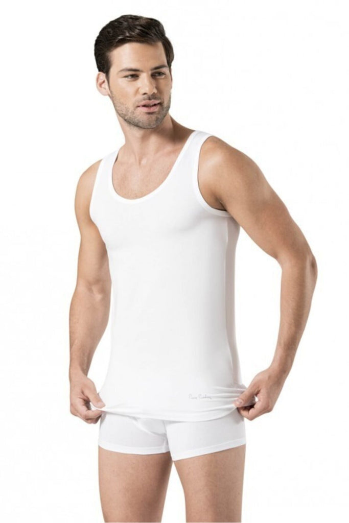 Men's White Sleeveless Undershirt & Boxer Set