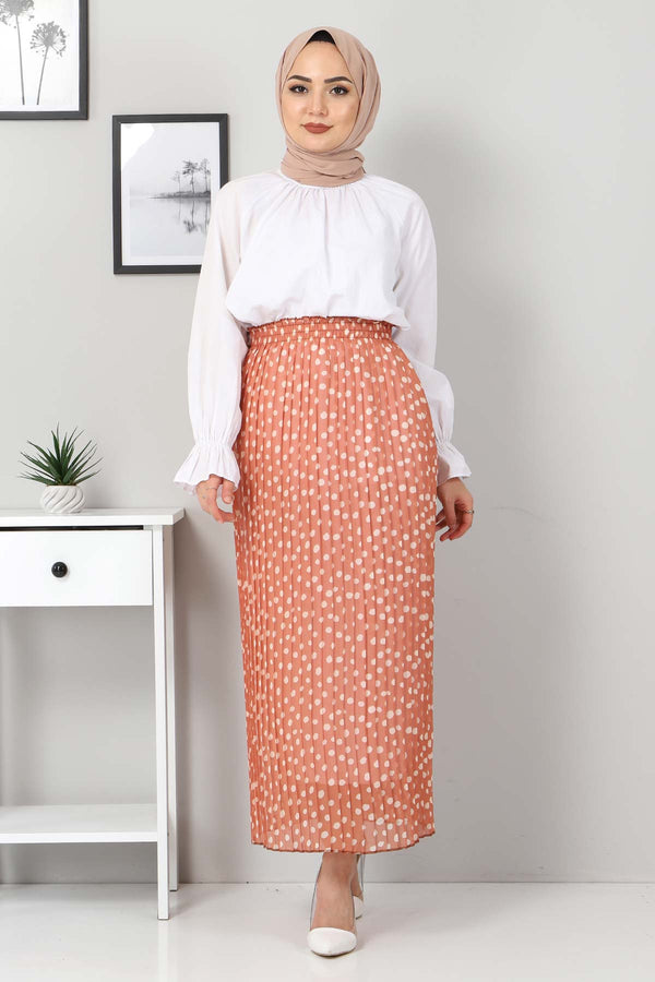 Women's Dotted Pleated Tile Red Skirt