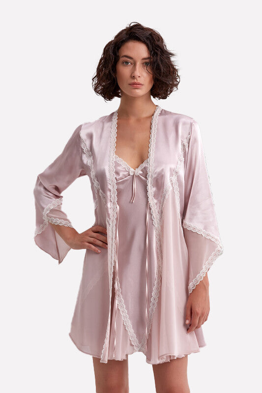 Women's Powder Rose Satin Nightgown & Morning Robe Set