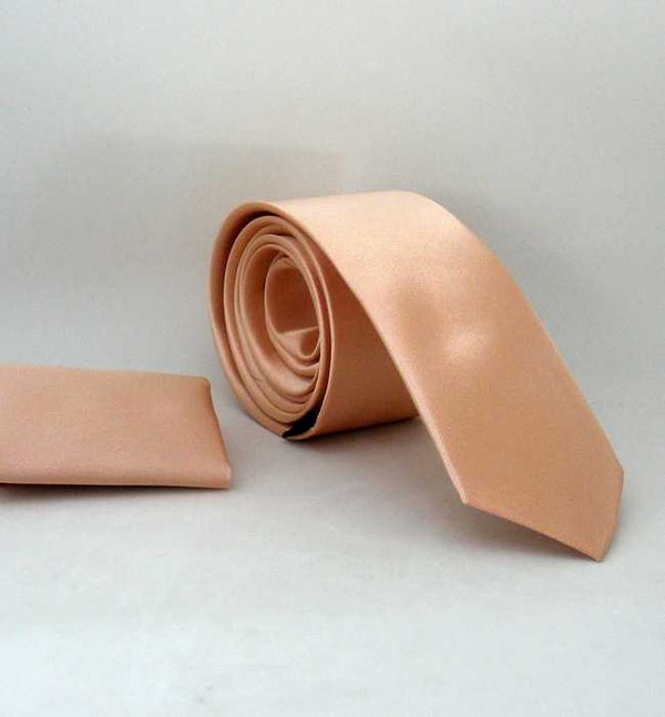 Plain Powder Rose Satin Handkerchief Slim Fit Tie