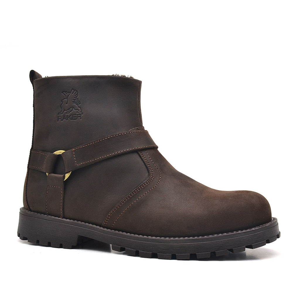 Kid's Zipped Brown Leather Boots
