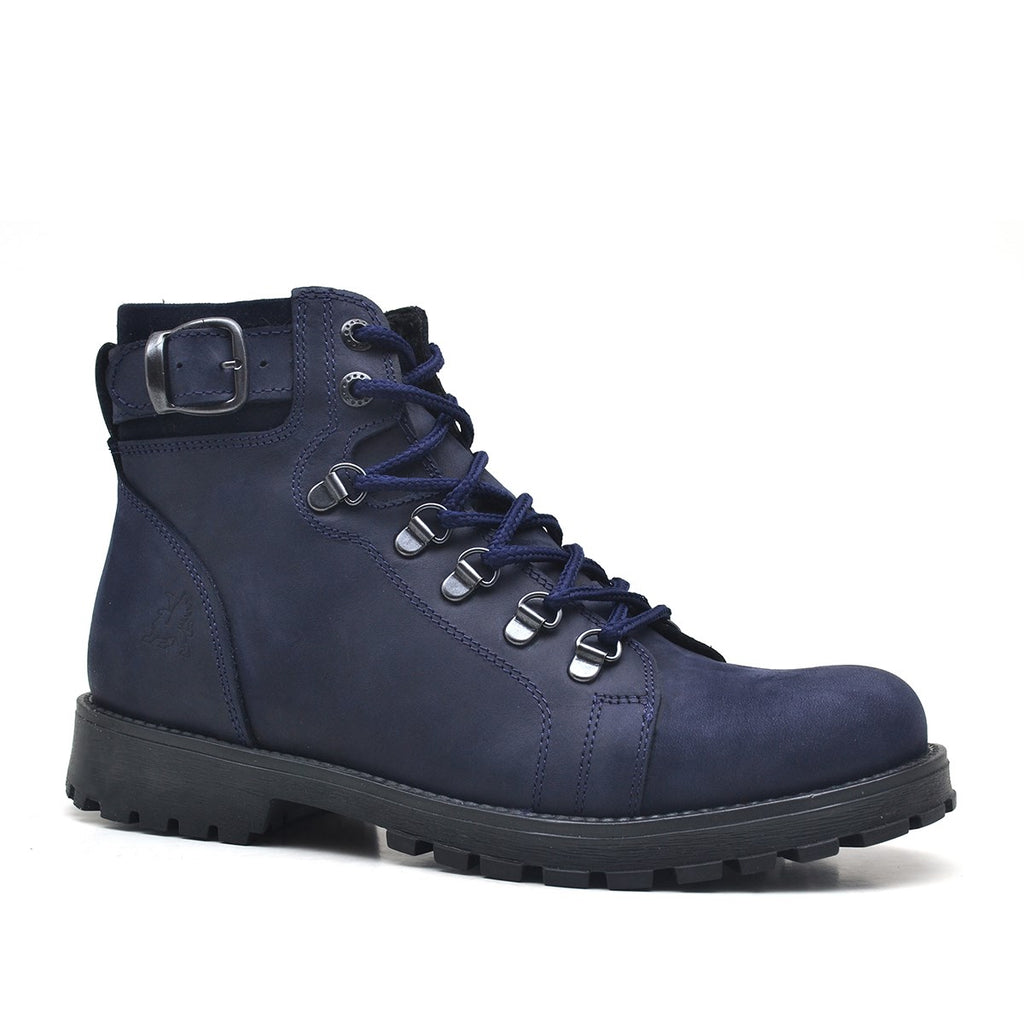 Kid's Zipped Navy Blue Leather Boots