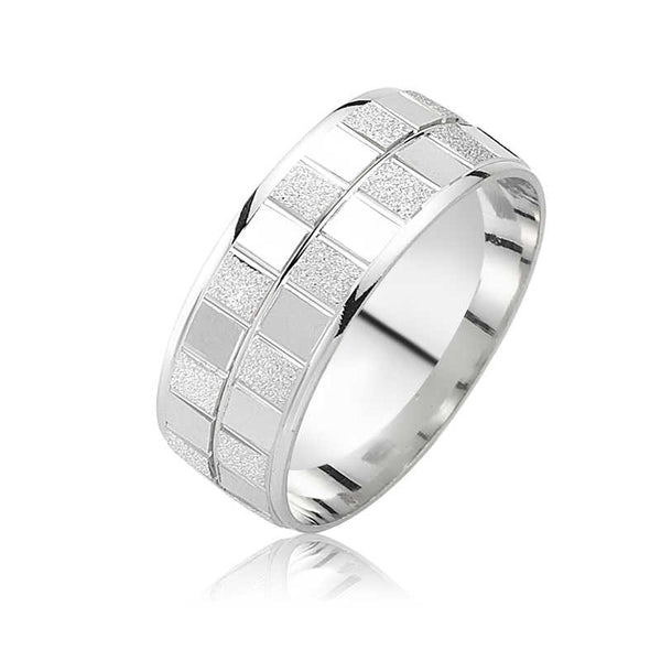 Men's Striped Silver Wedding Ring
