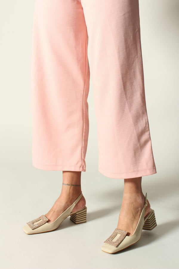 Women's Beige Patent Leather Heeled Shoes