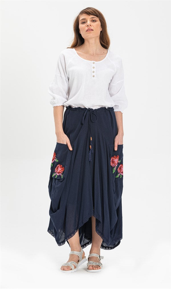 Women's Navy Blue Midi Skirt