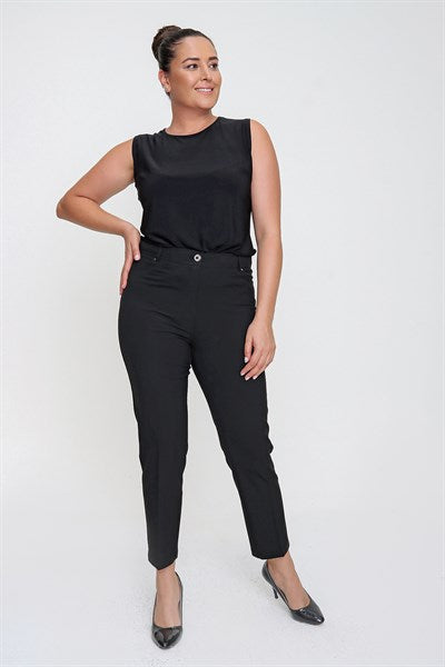 Women's Oversize Fancy Pocket Black Lycra Pants