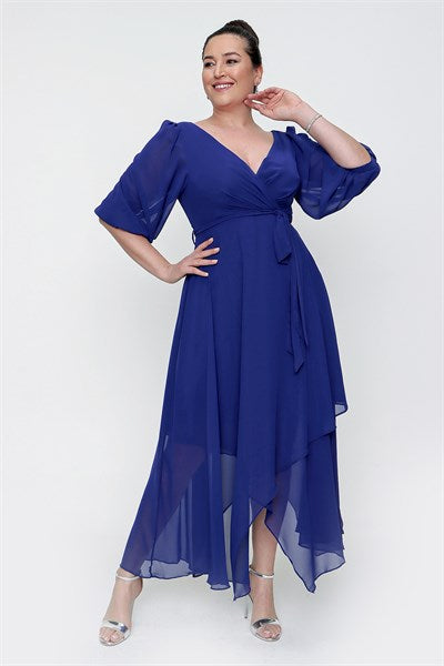 Women's Balloon Sleeves Saxe Chiffon Dress