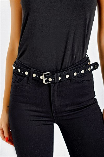 Women's Studded Black Nubuck Belt