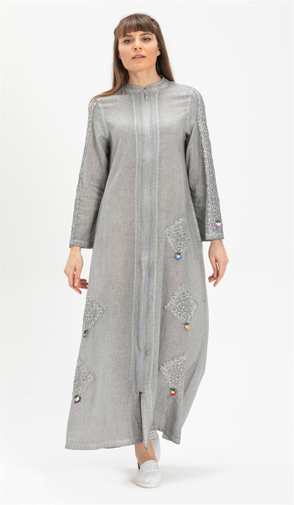 Women's Zipper Grey Abaya