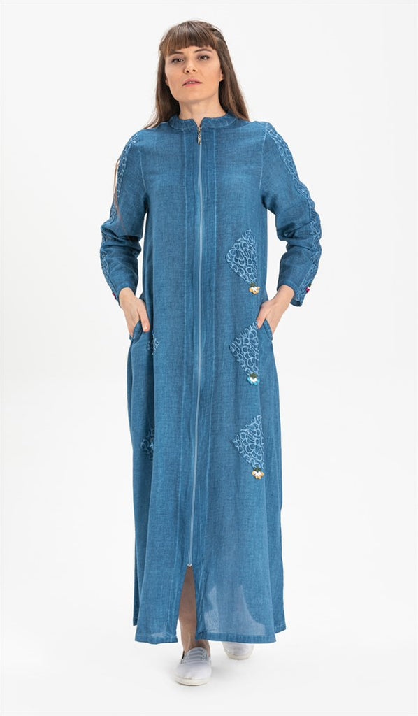 Women's Zipped Indigo Abaya
