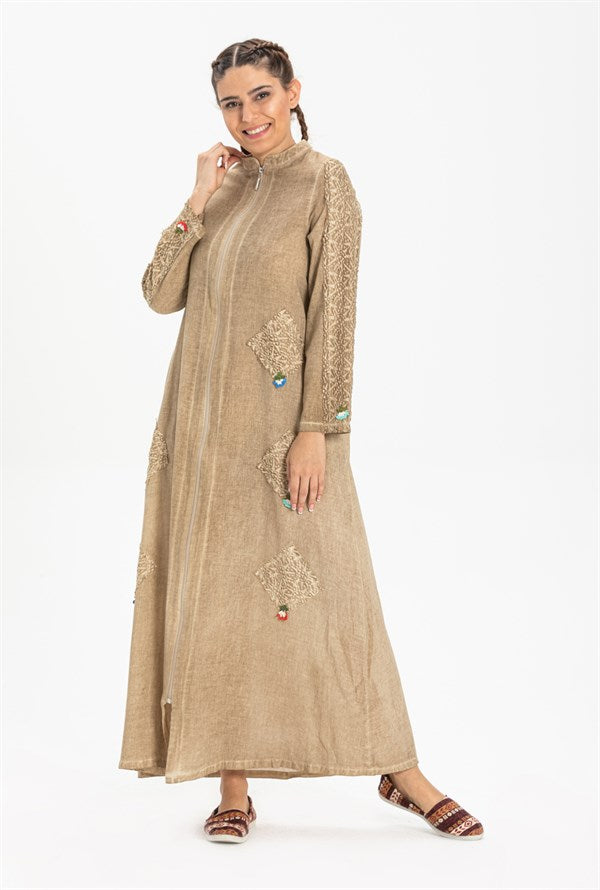 Women's Zipper Light Brown Abaya