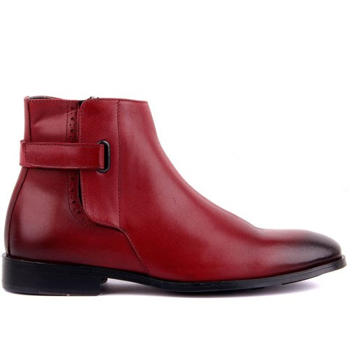 Men's Claret Red Leather Boots