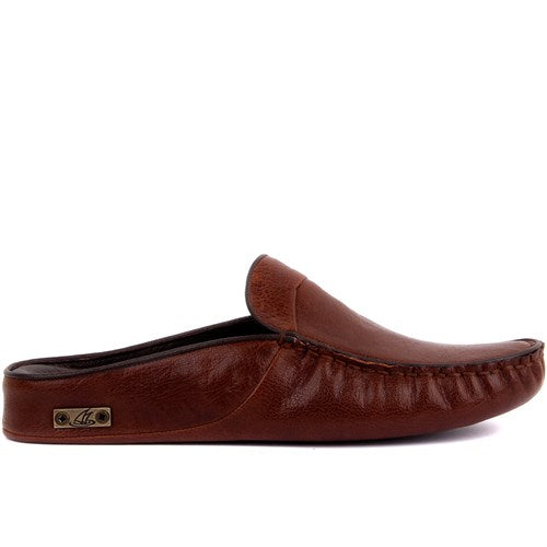 Men's Brown Leather House Slippers