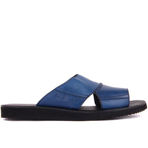 Men's Petrol Leather Slippers