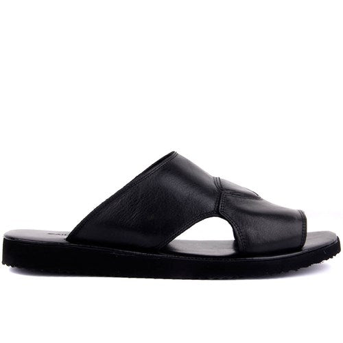 Men's Black Leather Slippers