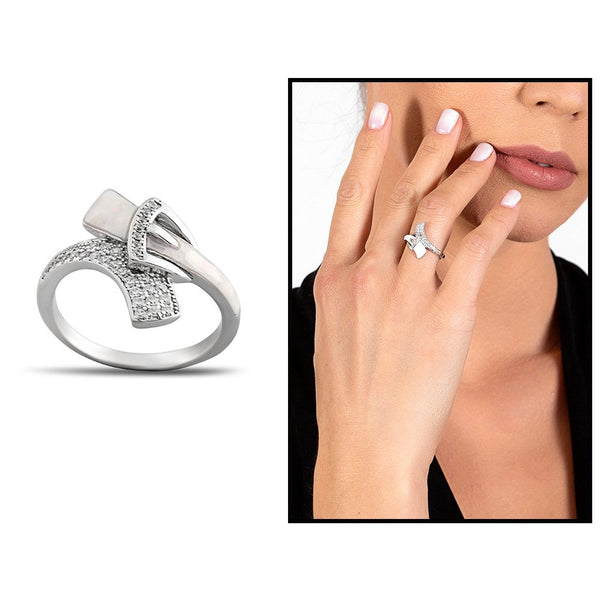Women's Zircon Gemmed Belt Design 925 Carat Silver Ring