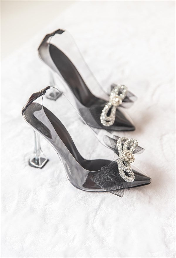 Women's Black Transparent Heeled Shoes