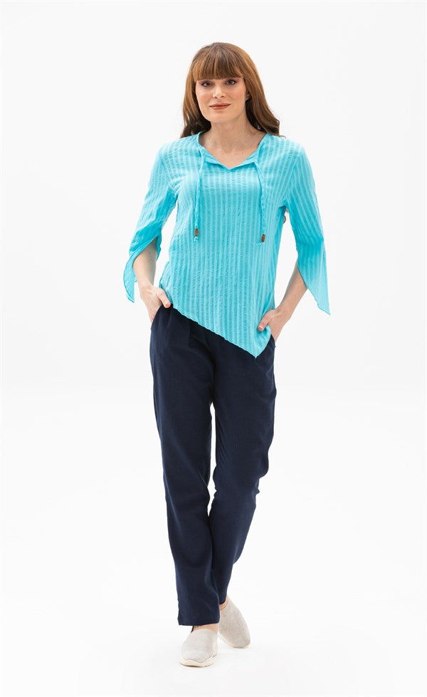 Women's Pocket Navy Blue Gauze Pants